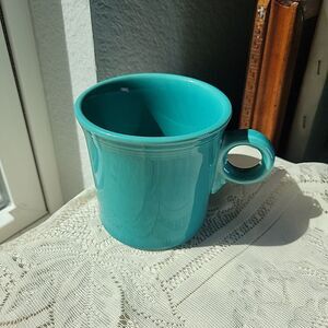 Fiesta Ware Coffee Cup Mug Homer Laughlin HLC O Ring Handle Turquoise Fiestaware